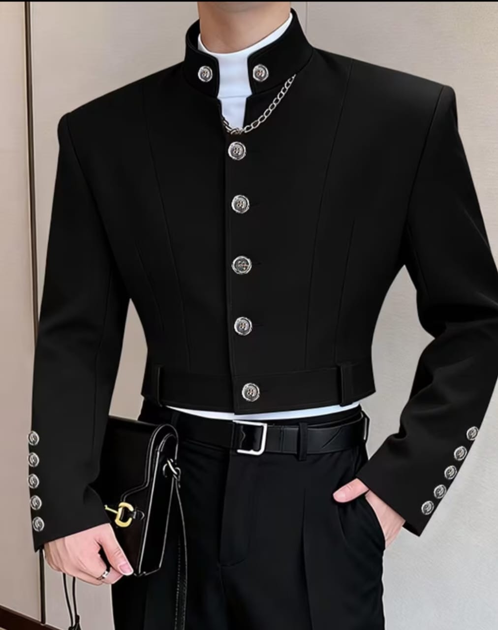 Man black suit, cotton fabric